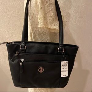 Giani Bernini Tote Organizing Shoulder-Bag Black Pebble Leather Pebble Top-Zip.
